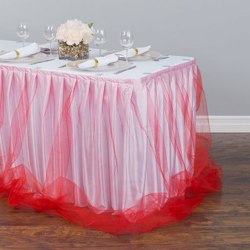 17 ft. Two Tone Tulle Chiffon Table Skirt White/Red