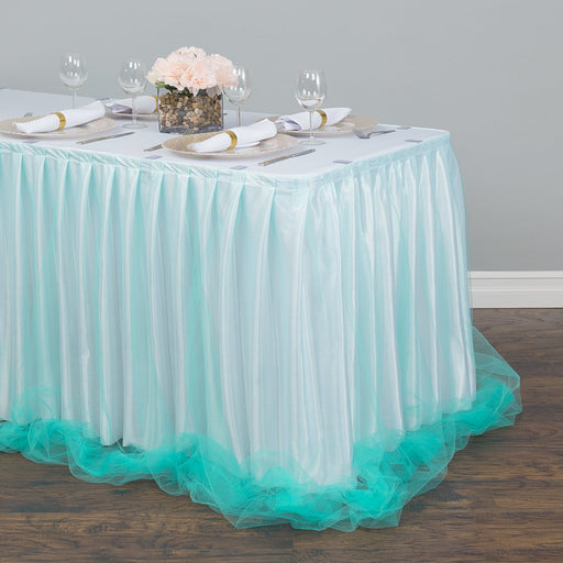 21 ft. Two Tone Tulle Chiffon Table Skirt White/Tiffany Blue