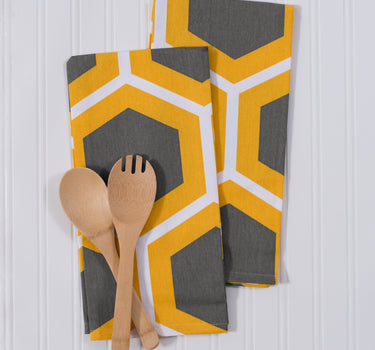 20 X 28 in. Honeycomb Cotton Kitchen Towels 2/Pack Charcoal & Yellow