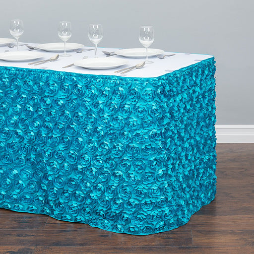 21 ft. Rosette Satin Table Skirt Turquoise