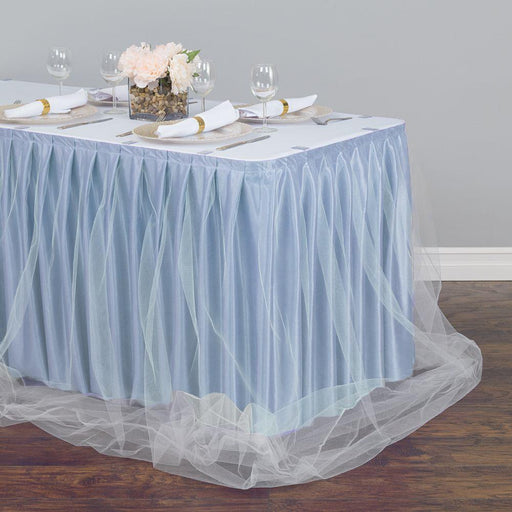 21 ft. Two Tone Tulle Chiffon Table Skirt Baby Blue/White