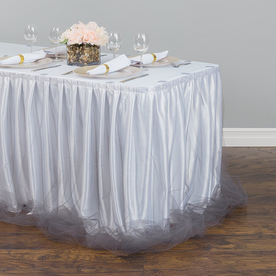 21 ft. Two Tone Tulle Chiffon Table Skirt (6 Colors) — LinenTablecloth