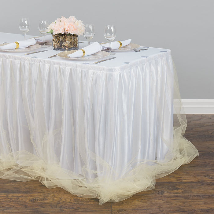 21 ft. Two Tone Tulle Chiffon Table Skirt White/Champagne