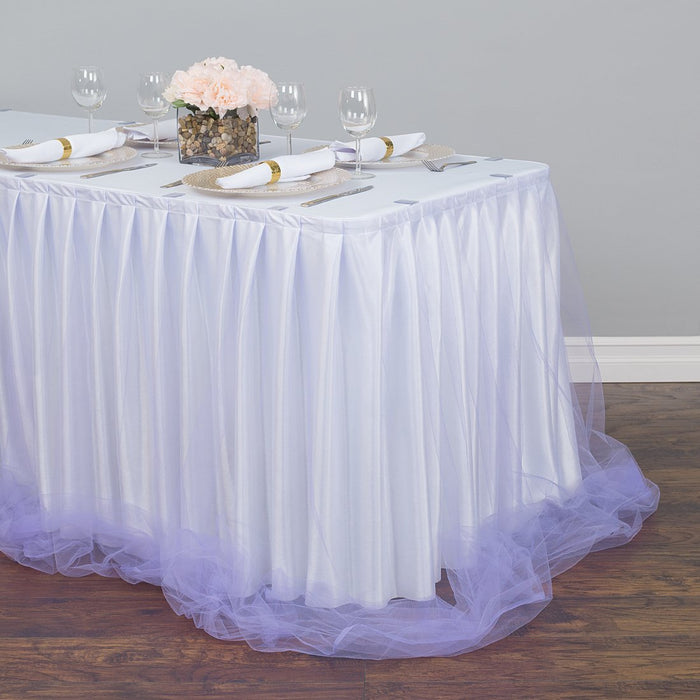 21 ft. Two Tone Tulle Chiffon Table Skirt White/Lavender