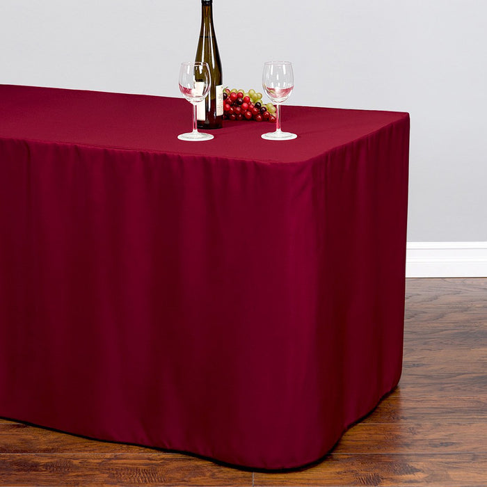 6 ft. Fitted Polyester Tablecloth Burgundy