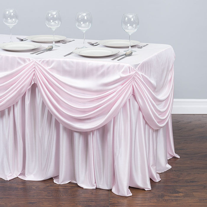 4 ft. Drape Chiffon All-In-1 Tablecloth/Pleated Skirt Light Pink