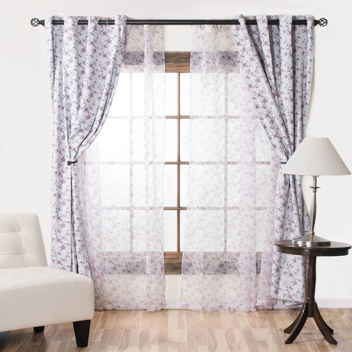 56 X 98 in. Burgundy Floral Curtain (2 Materials)