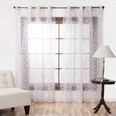 56 X 98 in. Burgundy Floral Curtain (2 Materials)