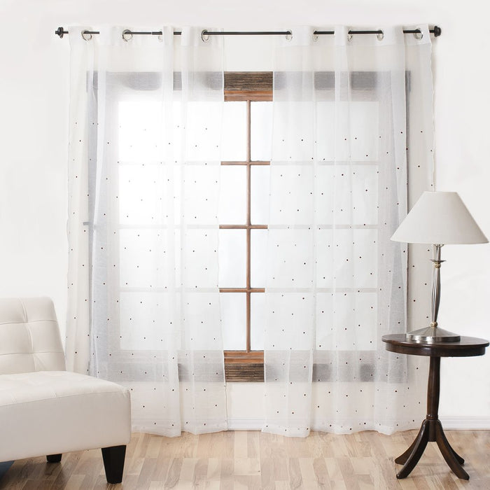 56 X 98 in. Brown Dots Sheer Curtain