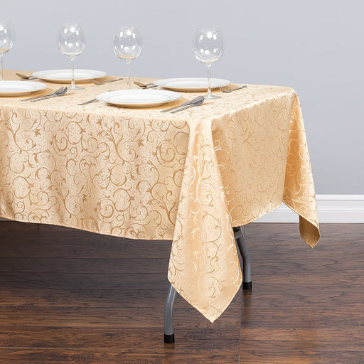 60 X 102 in. Rectangular Jacquard Scrollwork Tablecloth Champagne