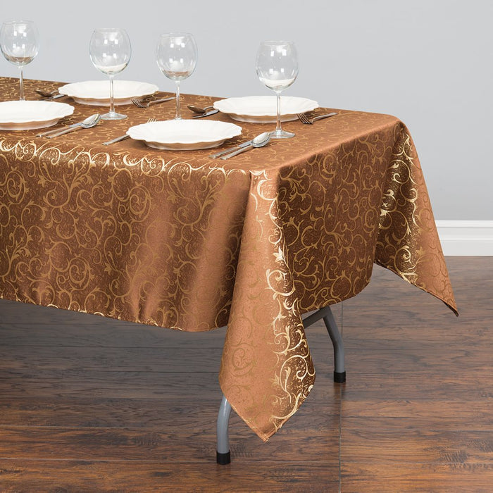 60 X 102 in. Rectangular Jacquard Scrollwork Tablecloth Chocolate