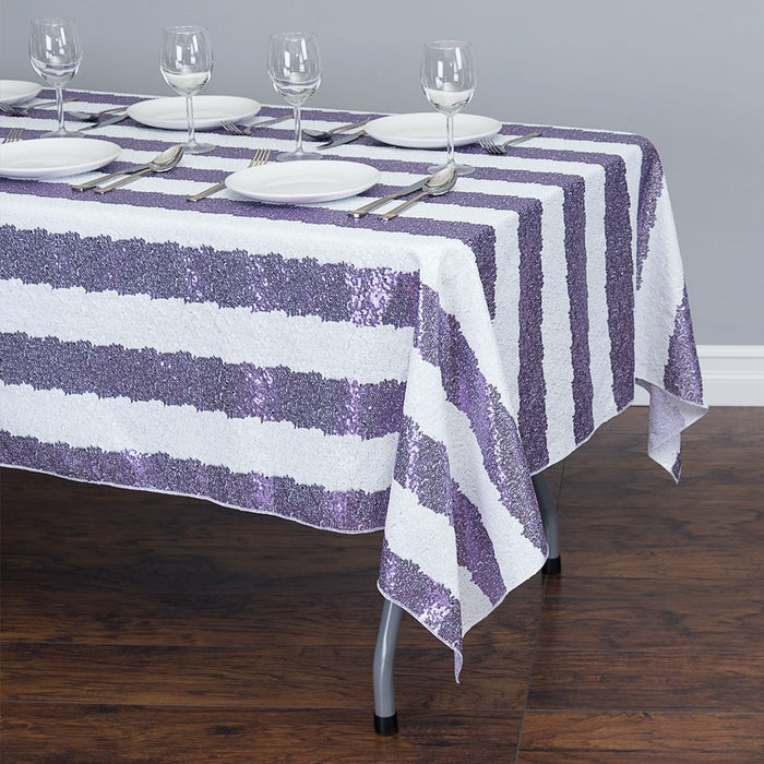60 X 102 in. Rectangular Sequin Striped Tablecloth (2 Colors)
