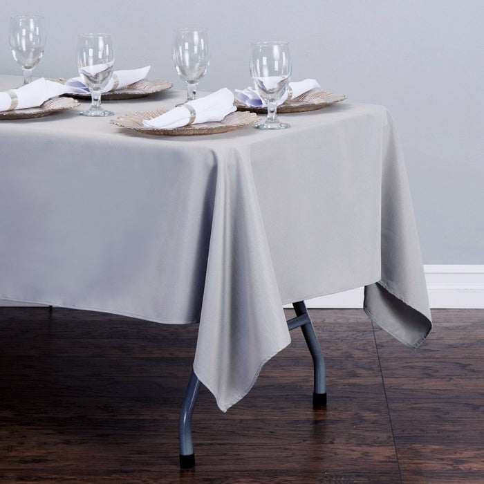 Bargain 60 X 126 In. Rectangular Polyester Tablecloth Silver