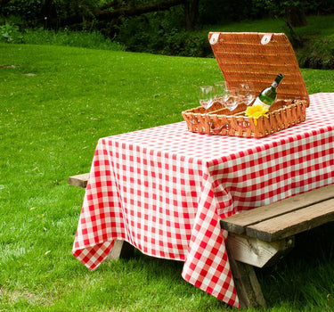 60 x 126 in. Rectangular Polyester Tablecloth Red White Checkered