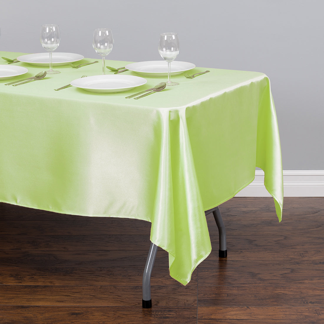 60 X 126 In. Rectangular Satin Tablecloth Tea Green — LinenTablecloth