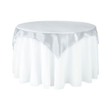 Bargain 60 In. Square Satin Overlay Silver