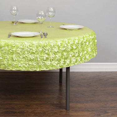 72 in. Round Rosette Satin Table Cover Tea Green