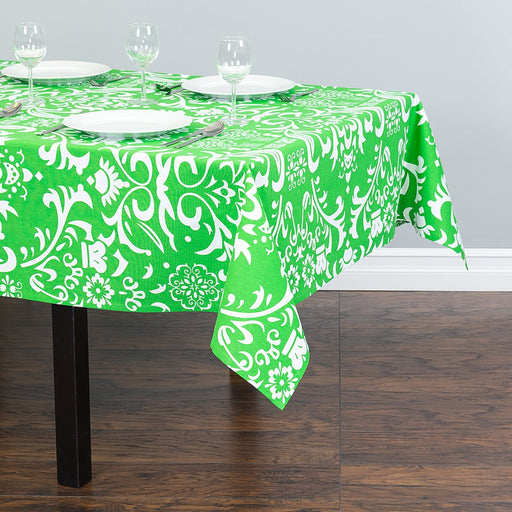 60 X 84 in. Rectangular Cotton Vintage Royalty Tablecloth Green & White