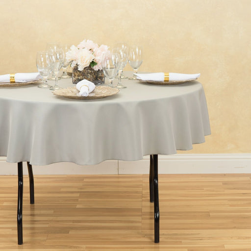 70 in. Round Polyester Tablecloth Silver