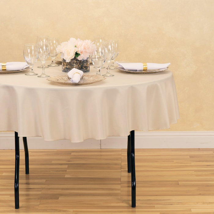 Bargain 70 In. Round Polyester Tablecloth Beige