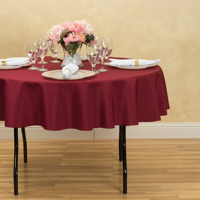 Bargain 70 In. Round Polyester Tablecloth Burgundy