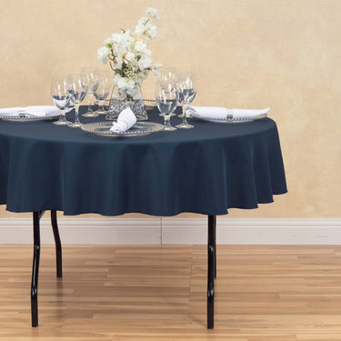 Bargain 70 In. Round Polyester Tablecloth Navy Blue