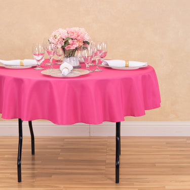 Bargain 76 in. Round Cotton-Feel Tablecloth Fuchsia