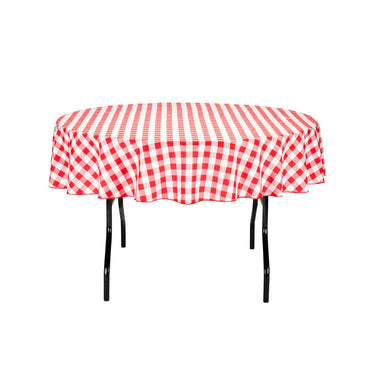 70 in. Round Polyester Tablecloth Red and White Checkered