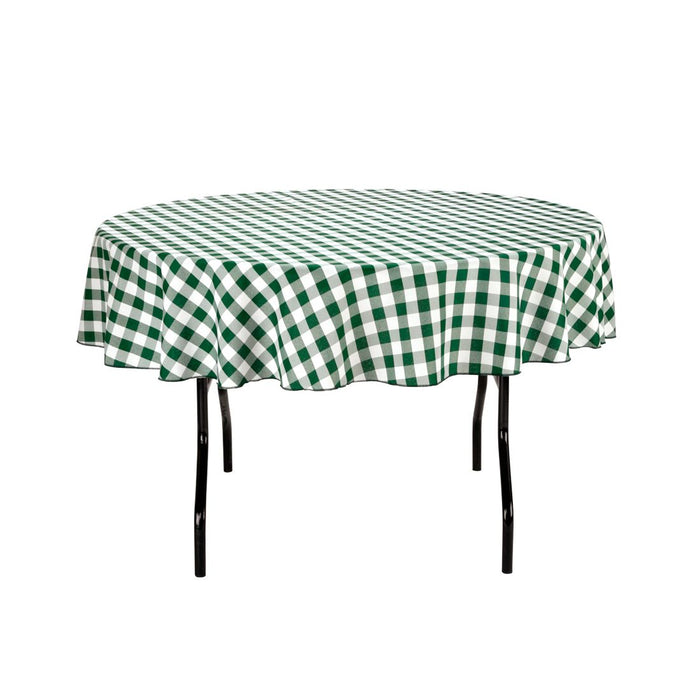 70 in. Round Polyester Tablecloth Green and White Checkered