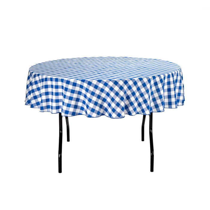 Bargain 70 In. Round Tablecloth Blue & White Checkered