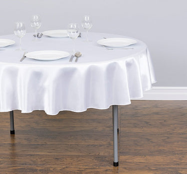 Bargain 70 In. Round Satin Tablecloth White