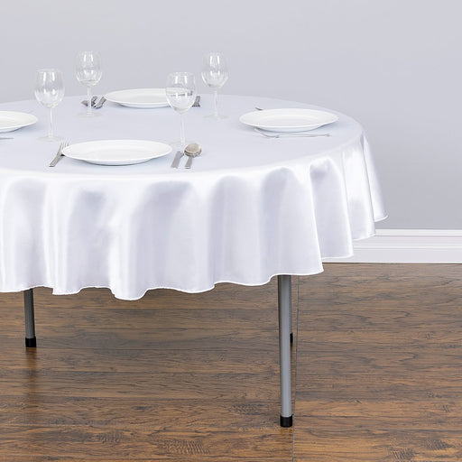 70 in. Round Satin Tablecloth White