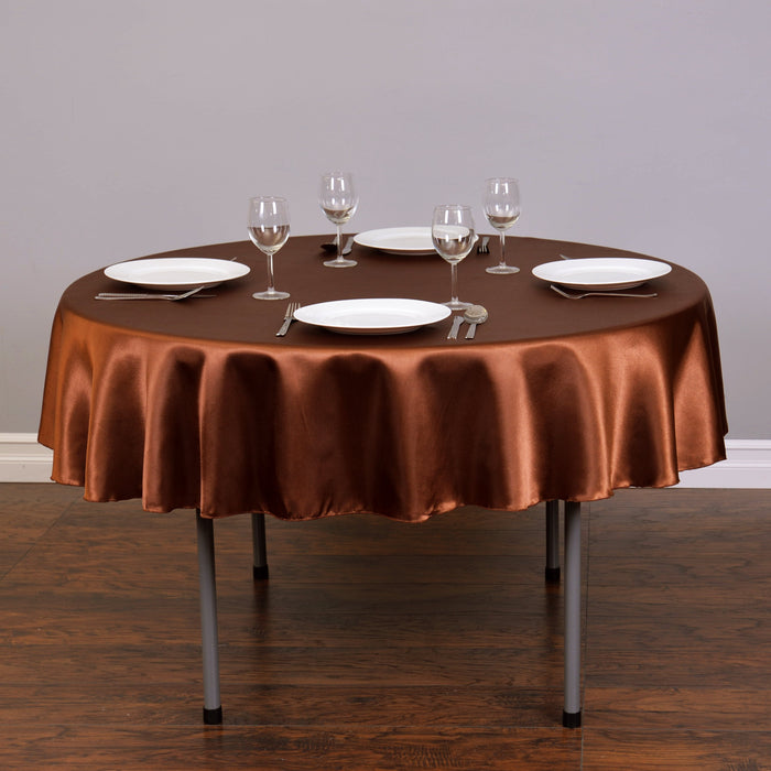 70 in. Round Satin Tablecloth Chocolate