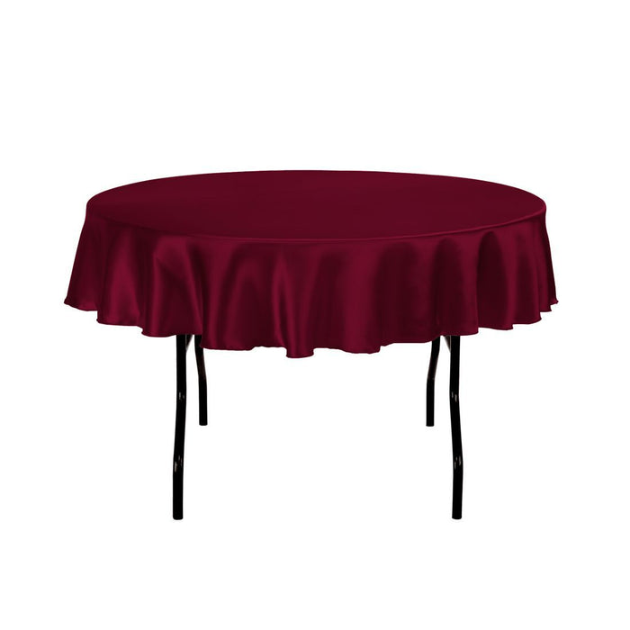 Bargain 70 In. Round Satin Tablecloth Burgundy