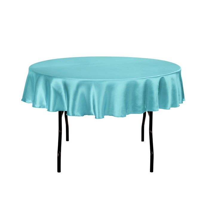 70 in. Round Satin Tablecloth Turquoise