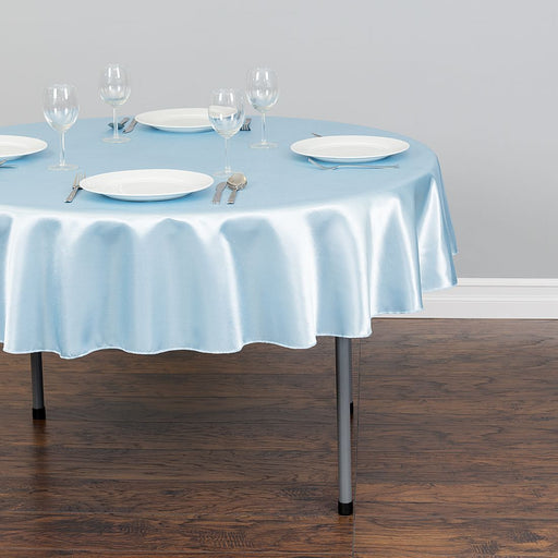 70 in. Round Satin Tablecloth Baby Blue