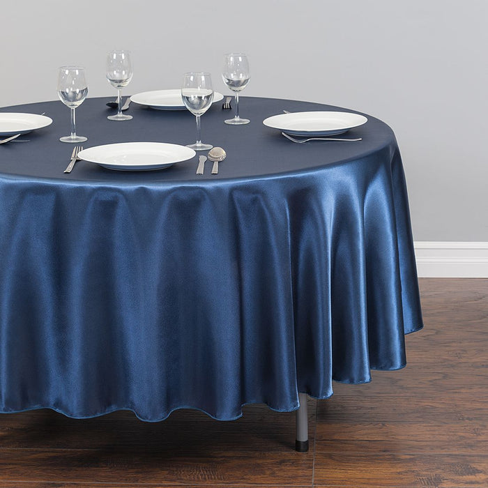 70 in. Round Satin Tablecloth Navy Blue