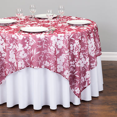 72 in. Square Foliage Sheer Overlay Red with White