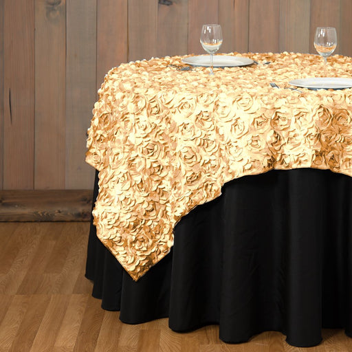 72 in. Square Rosette Satin Overlay Gold