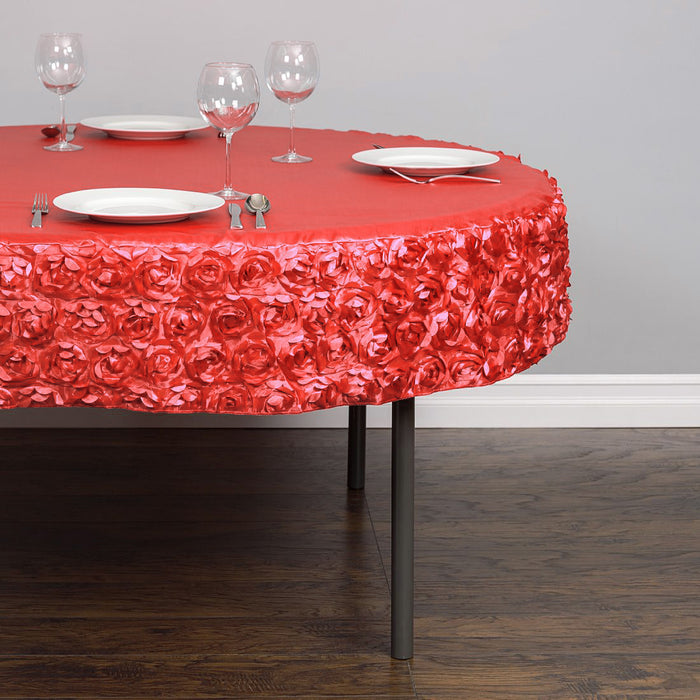 72 in. Round Rosette Satin Table Cover (12 Colors)