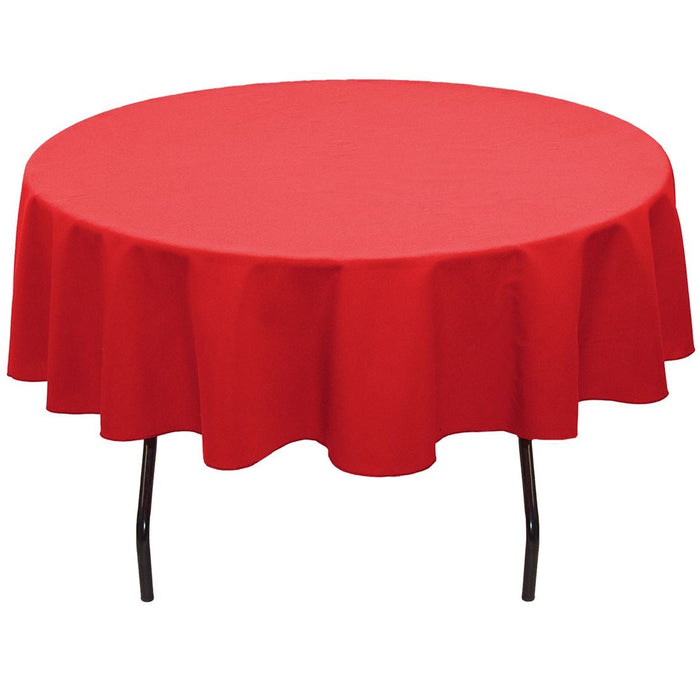 Bargain 76 in. Round Cotton-Feel Tablecloth Red