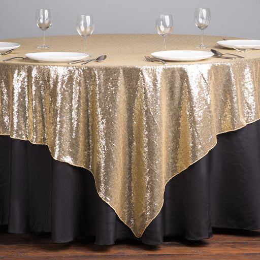 85 in. Square Sequin Overlay Gold