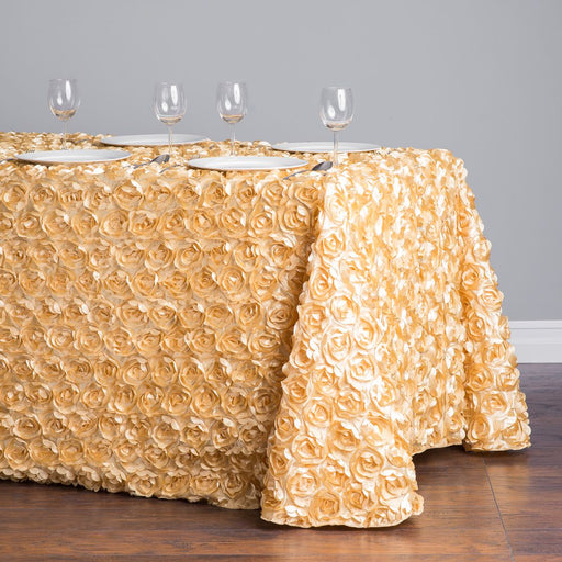 88 X 130 in. Rectangular Rosette Satin Tablecloth Gold