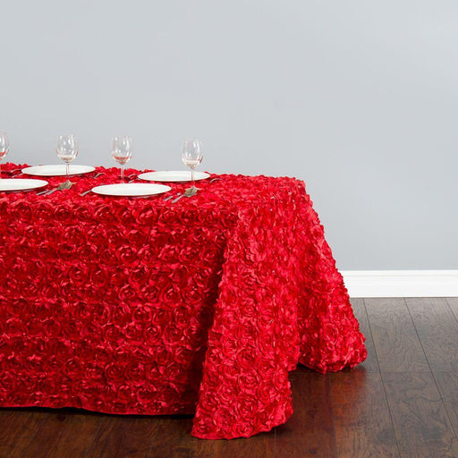 88 X 130 in. Rectangular Rosette Satin Tablecloth Red