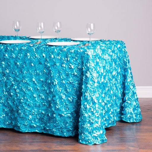 88 X 130 in. Rectangular Rosette Satin Tablecloth Turquoise