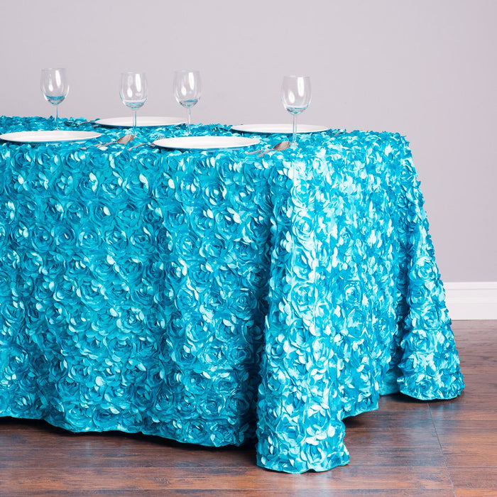 88 X 130 in. Rectangular Rosette Satin Tablecloth Turquoise