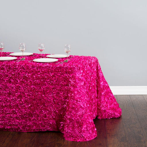 88 X 130 in. Rectangular Rosette Satin Tablecloth Fuchsia