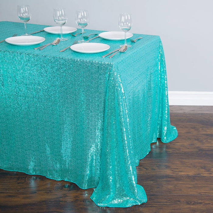 88 X 154 in. Rectangular Sequin Tablecloth Turquoise