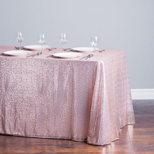 88 X 130 in. Rectangular Sequin Tablecloth Blush Pink
