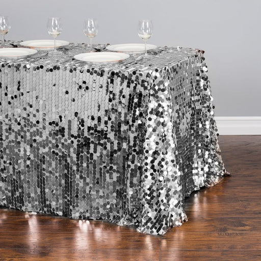 88 X 130 in. Rectangular Payette Sequin Tablecloth Silver